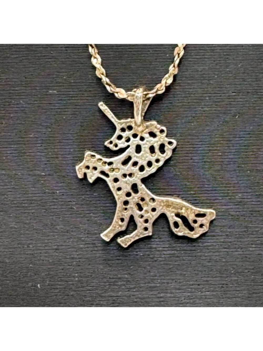 Vintage Sterling Silver Unicorn Pendant Necklace Italian Twisted Rope 18" Italy